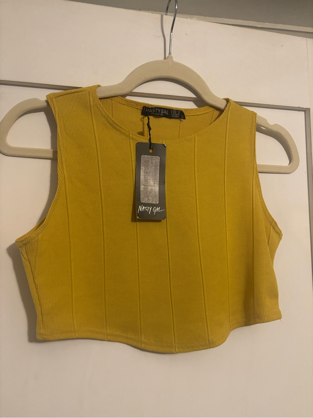 NastyGal | Mustard Yellow Ribbed Corset-Seam Crop Top